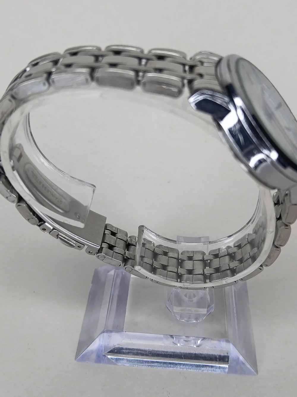 Men's Silver Stainless Steel Watch with Blue Accents